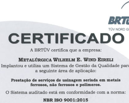 Certificado NBR ISO 9001:2015