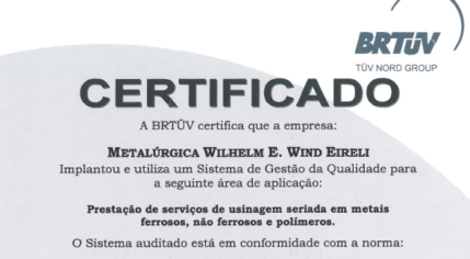 Certificado NBR ISO 9001:2015